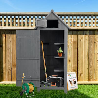 Waterproof Asphalt Roof Storage Wooden Shed with Latch for Garden Yard, Grey