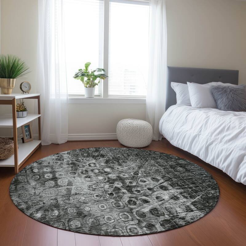 Machine Washable Indoor/ Outdoor Chantille Abstract Modern Rug - Charcoal - 8' x 8'