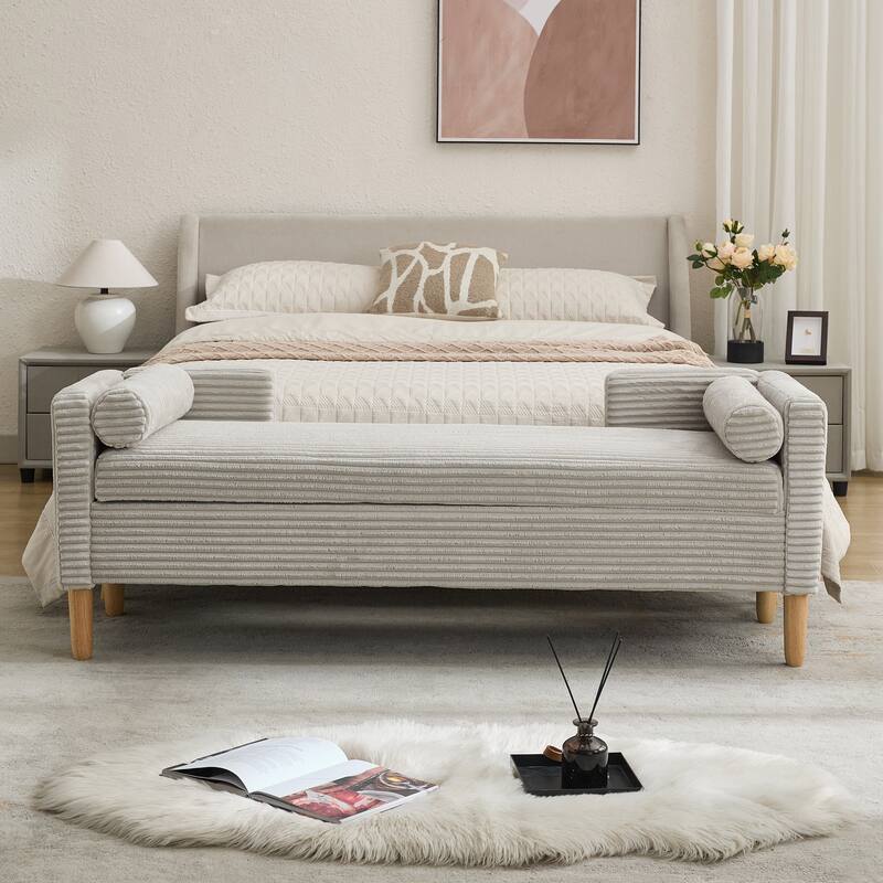65.4"W End of Bed Storage Bench,Modern Ottoman Bench with Arms and Pillows
