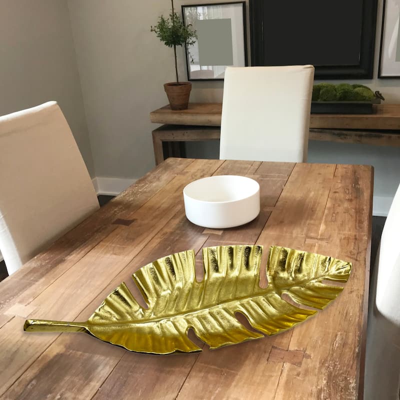 23 Inch Wide Decorative Handmade Aluminum Leaf Fruit Tray - 23 x 8 x 2.5 in