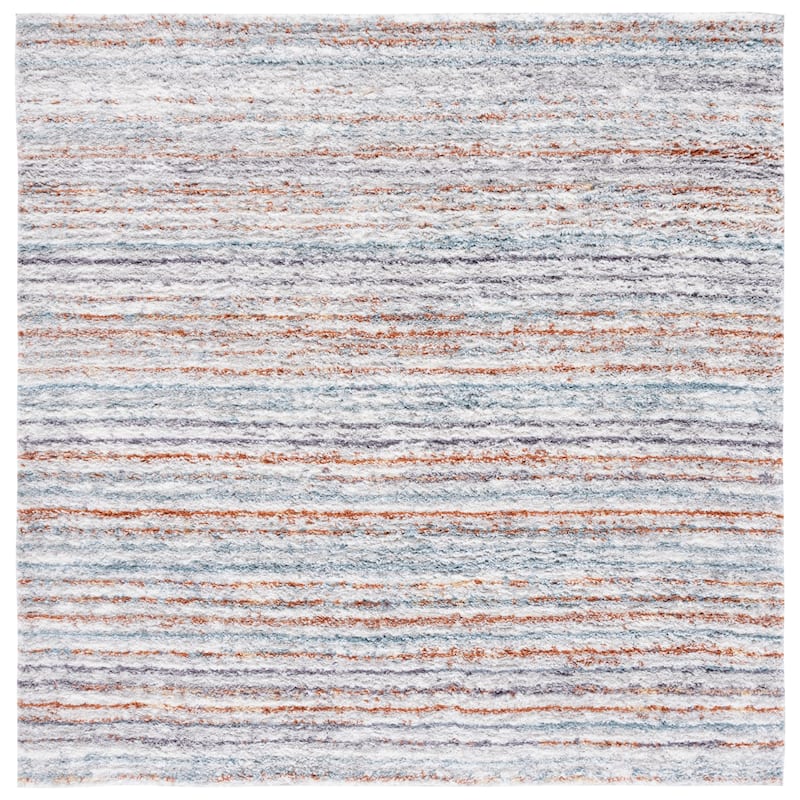 SAFAVIEH Berber Shag Majlis Rug - 7' Square - Blue Rust/Ivory