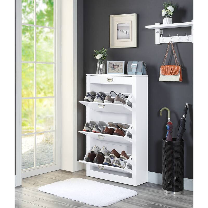 Bailey White High Gloss Shoe Cabinet with 4 Drawers