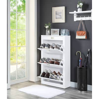 Bailey White High Gloss Shoe Cabinet with 4 Drawers