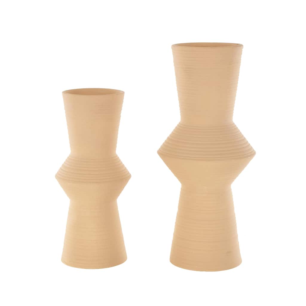 Ceramic Abstract Ribbed Cone Shaped Decorative Vase - Set of 2 Brown or White - Roche River Decor