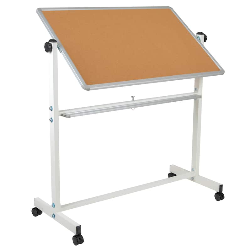 Reversible Mobile Cork Bulletin & White Board with Pen Tray