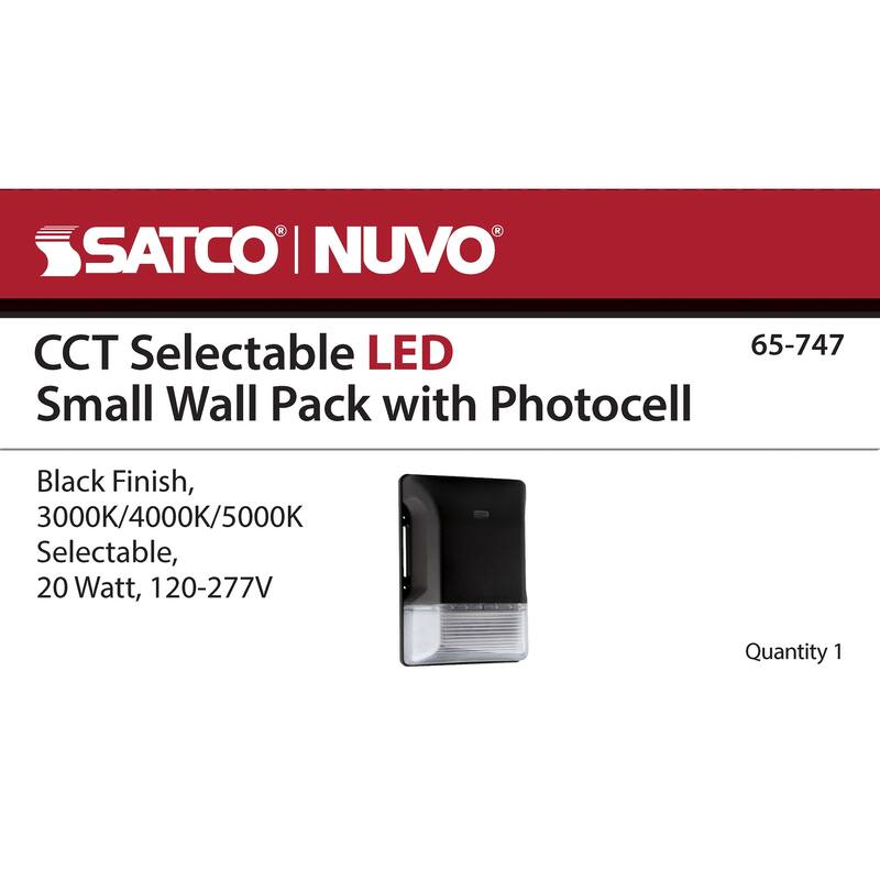 LED Small Wall Pack 20W CCT Selectable 3K/4K/5K Black Finish 100-277V