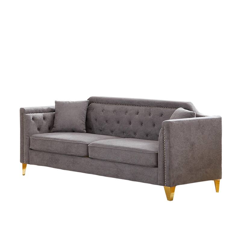 Chenille Sofa with Golden Metal Legs, 3-Seater Couch with Solid Wood Frame and 750 lbs Capacity