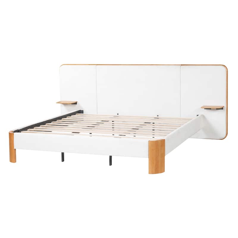 Christopher Knight Home - Modern Boucle Upholstered Platform Bed with Built-In Floating Shelves