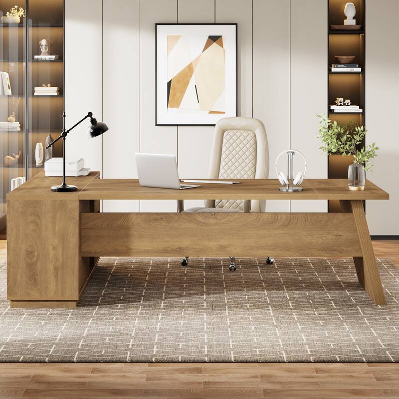 78.7-Inch L-Shaped Executive Desk Computer Desk with File Cabinet