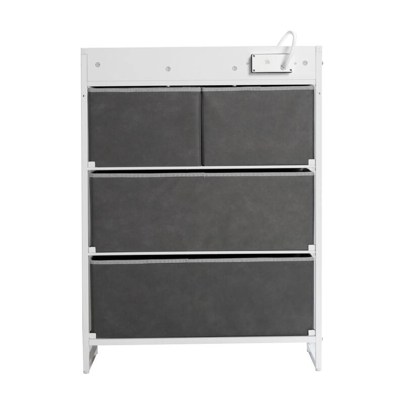 4 Fabric Drawer Nightstand with 2 USB Port/1 Outlet Charging Station