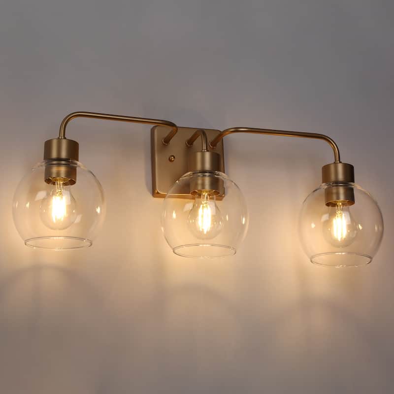 Black/Gold 3-Light Modern Farmhouse Bathroom Vanity Lights Glass Linear Wall Sconces - 24.5" L x 6" W x 9.5" H