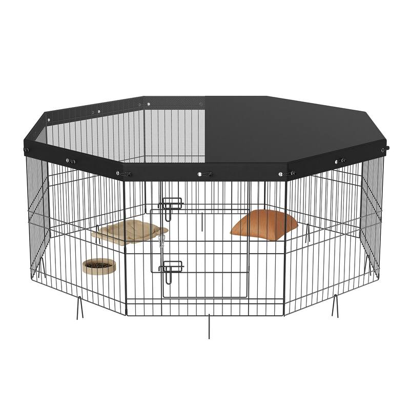 Foldable Dog Playpen 8 Panel Metal Fence for Small Medium Pets 24 Inch