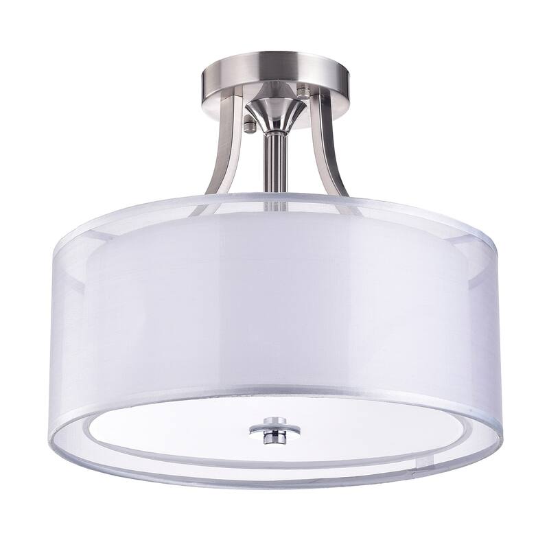Brushed Nickel 3-Light Semi-Flush Mount with Double Drum Shades
