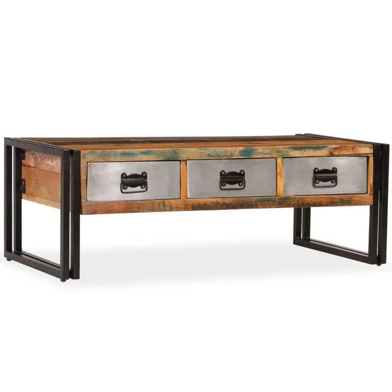vidaXL Coffee Table with 3 Drawers Solid Reclaimed Wood 39.4"x19.7"x13.8"