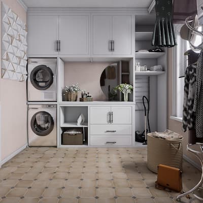 Merola Tile Laverton Octagon Beige with Taco Grafito 7-7/8" x 7-7/8" Porcelain Floor and Wall Tile