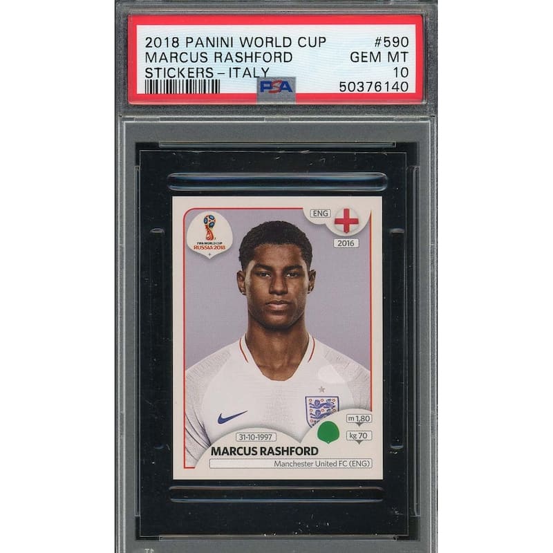 Marcus Rashford 2018 Panini World Cup Rookie Stickers Italy Card #590 PSA 10 - 8'6" x 11'6"