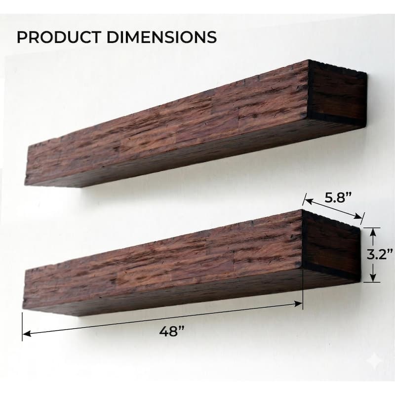 Distressed Acacia Wood Floating Wall Shelves (Set of 2)