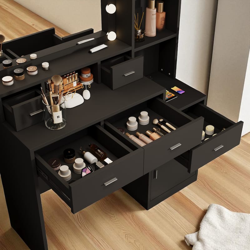 43" Makeup Vanity Desk with Smart LED Mirror, 5 Drawers, Storage Cabinet & Shelves, Dressing Table for Bedroom