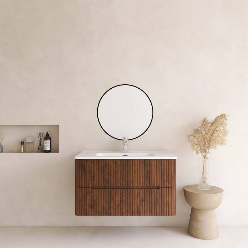 Floating Bathroom Vanity Integrated White Ceramic Sink