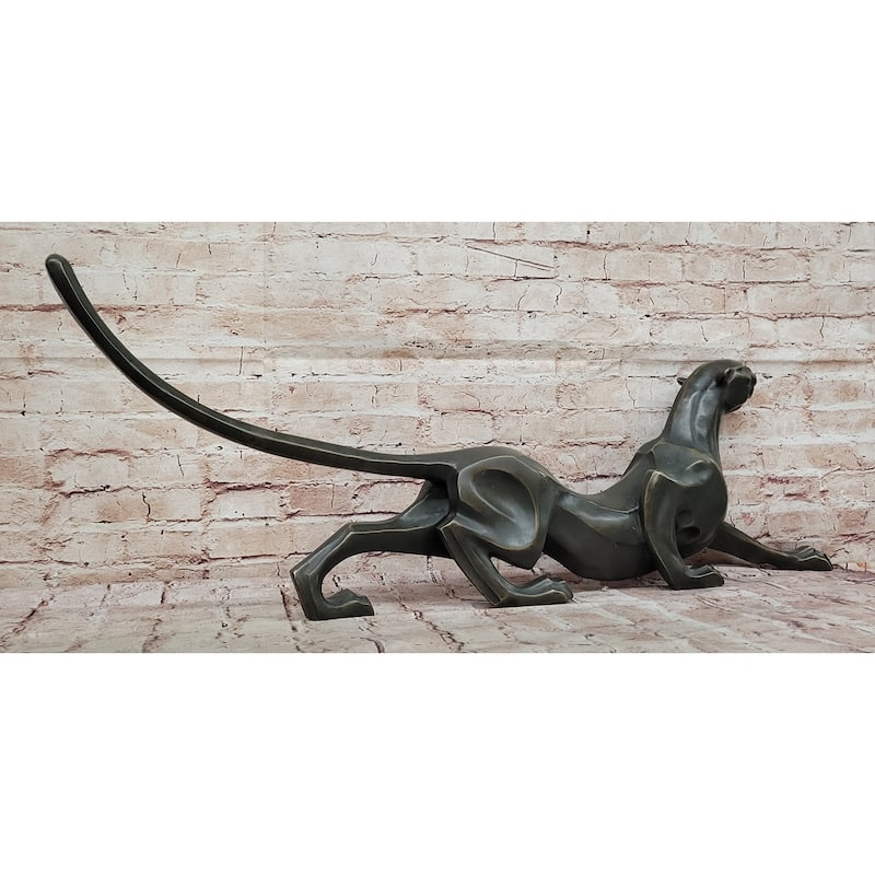 Modern Bronze Panther Sculpture – Abstract Feline Art Deco Style