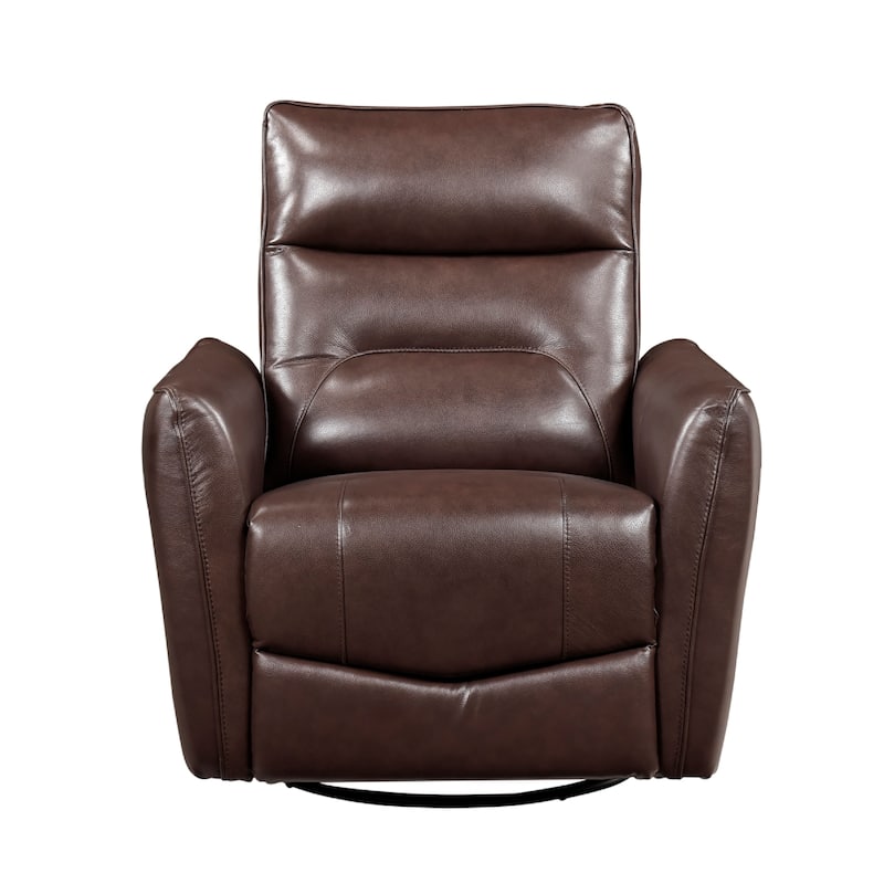 Temy Swivel Glider Manual Reclining Chair, Dark Brown Grain Leather