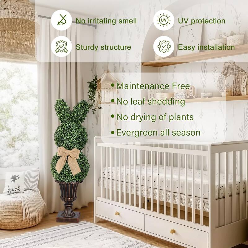 39"/3.25' Artificial Bunny Shaped Topiary Tree With Classic Planter Pot Rabbit Bowknot Faux