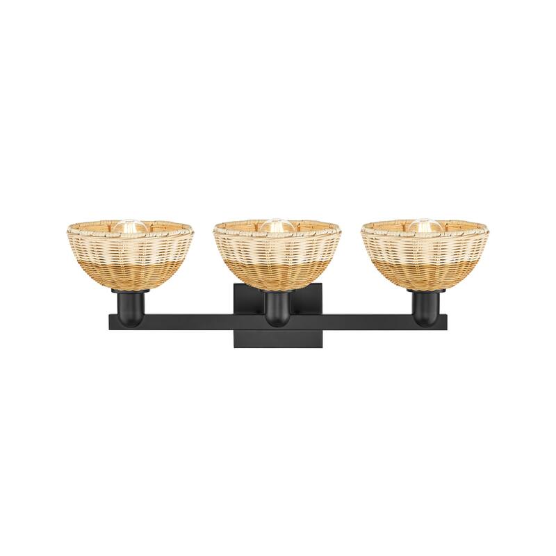 Innovations Lighting Downtown Urban - Natural Ballston Dome - 3 Light 26" Bath Vanity Light with Basketweave Shade