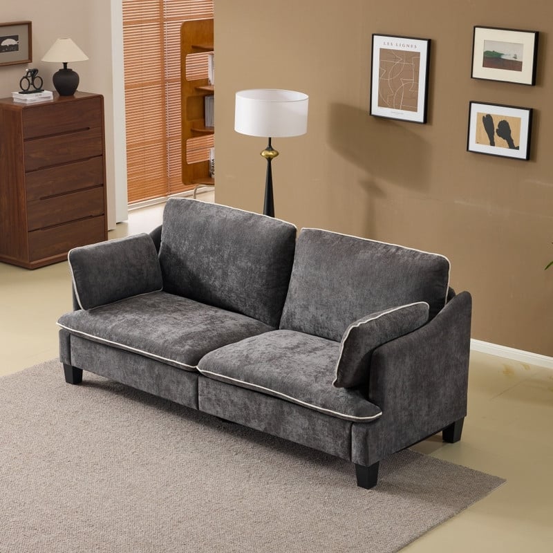Transitional Loveseat Piped T-Cushions & Linen Blend