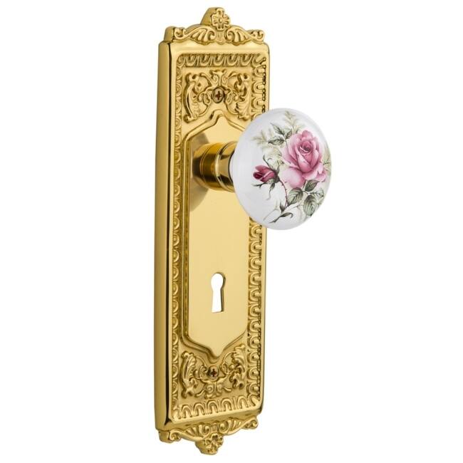 Nostalgic Warehouse Rose Porcelain Solid Brass Privacy Door Knob Set