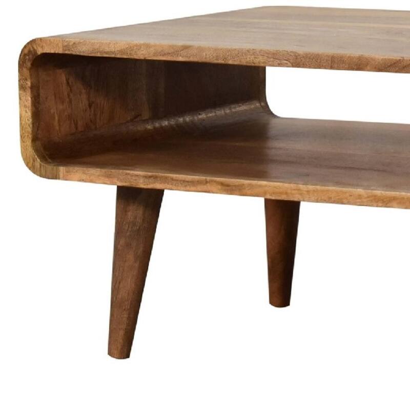 HomeRoots 26" Brown Solid Wood Open Shelving TV Stand - 25.60 in. x 13.80 in. x 17.70 in.