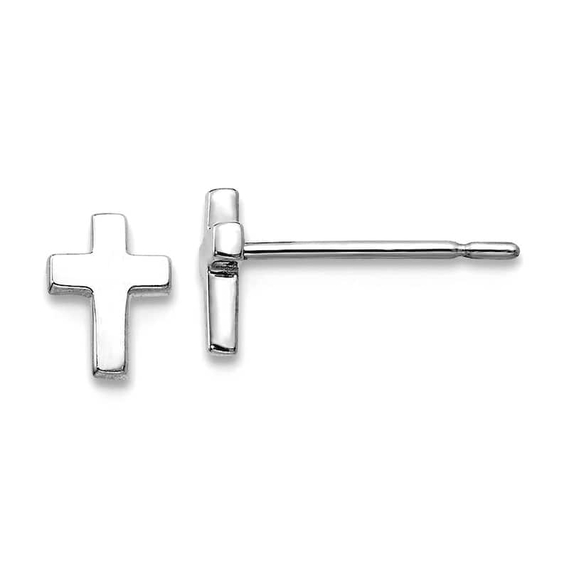 Curata 14k Yellow or White Gold Squared Polished Cross Post Earrings for Chidlren