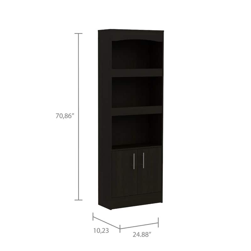 71 Inch Modern 3 Tier Wood Bookcase with 2 Doors Vertical Shelving Unit for Living Room Storage - 70.8”H x 24.8”W x 10.3”D