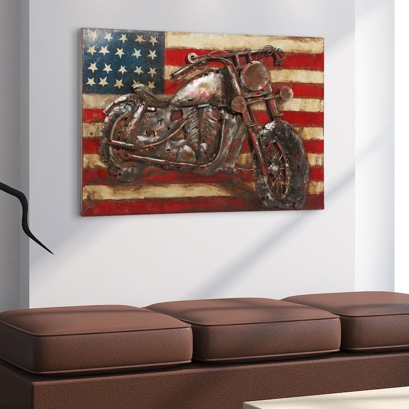 Motorcycle Wall Sculpture Mixed Media Iron Hand Painted Dimensional Wall Art