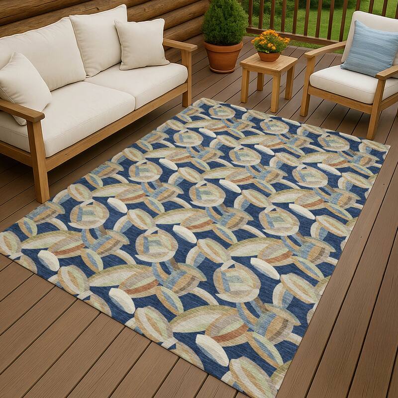 Machine Washable Indoor/ Outdoor Modern Heli Chantille Rug - Navy - 3' x 5'