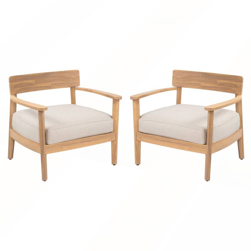 Acacia Wood Club Chair With Seat Cushion Set of 2