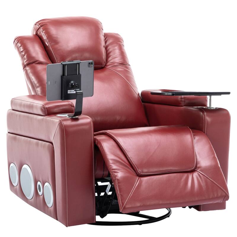 270 Degree Swivel PU Leather Power Recliner Individual Seat Home Theater Recliner with Surround Sound， Removable Tray Table