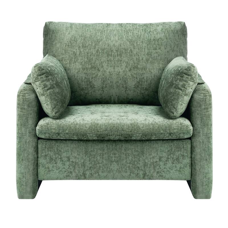 Dark Green Fabric Accent Chair with Wooden Frame, Foam Cushion and Rubberwood Legs - 36.61 x 32.68 x 33.46 in