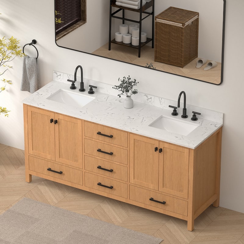 StarrySky 72 inch Undermount Double Sink Bathroom Vanity with Engineered Carrara Marble Top