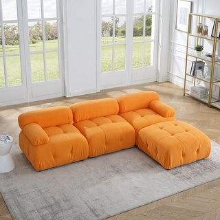 Modular Sectional Sofa, Button Tufted Designed and DIY Combination,L Shaped Couch with Reversible Ottoman, Beige Velvet