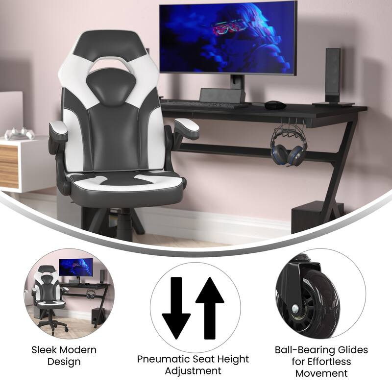 Office Gaming Chair with Skater Wheels & Flip Up Arms - LeatherSoft