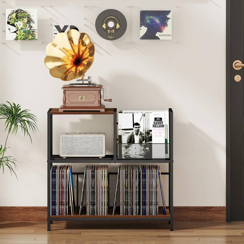 3-Tier Record Player Stand with Vinyl Record Storage - 11.81"D x 11.81"W x 29.53"H