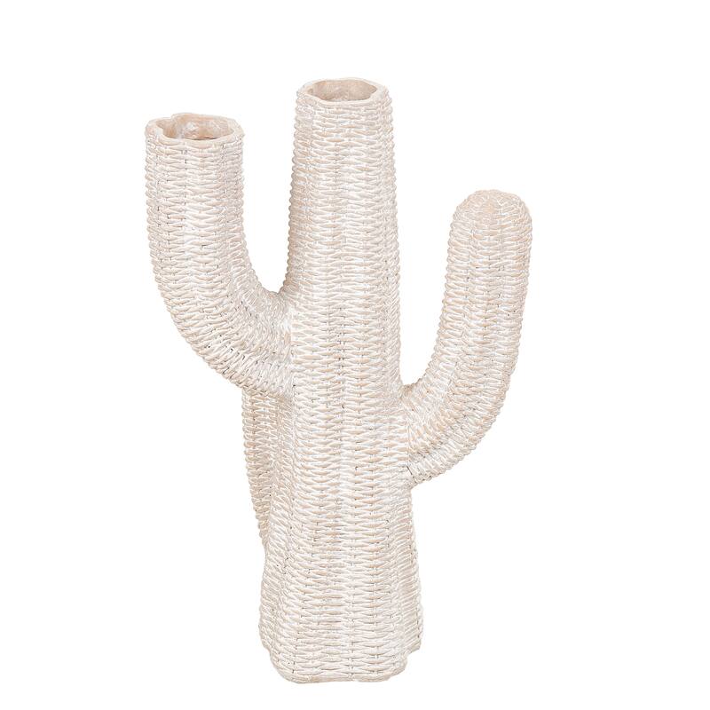 Cream Resin Tall Textured Cactus Indoor Outdoor Planter