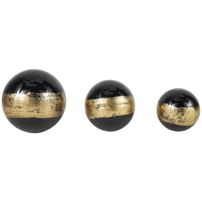 Plastic Decorative Orbs & Vase Filler with Gold Stripe or Blue Accents - Set of 3 Black, Brown, White - Roche River Decor