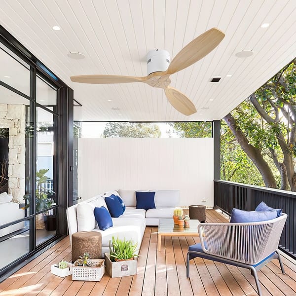 52 Inch Outdoor Ceiling Fan No Light – Sleek Black Modern Fan With Remote & APP, Quiet Reversible DC Motor For Patio, Living Room, Garage