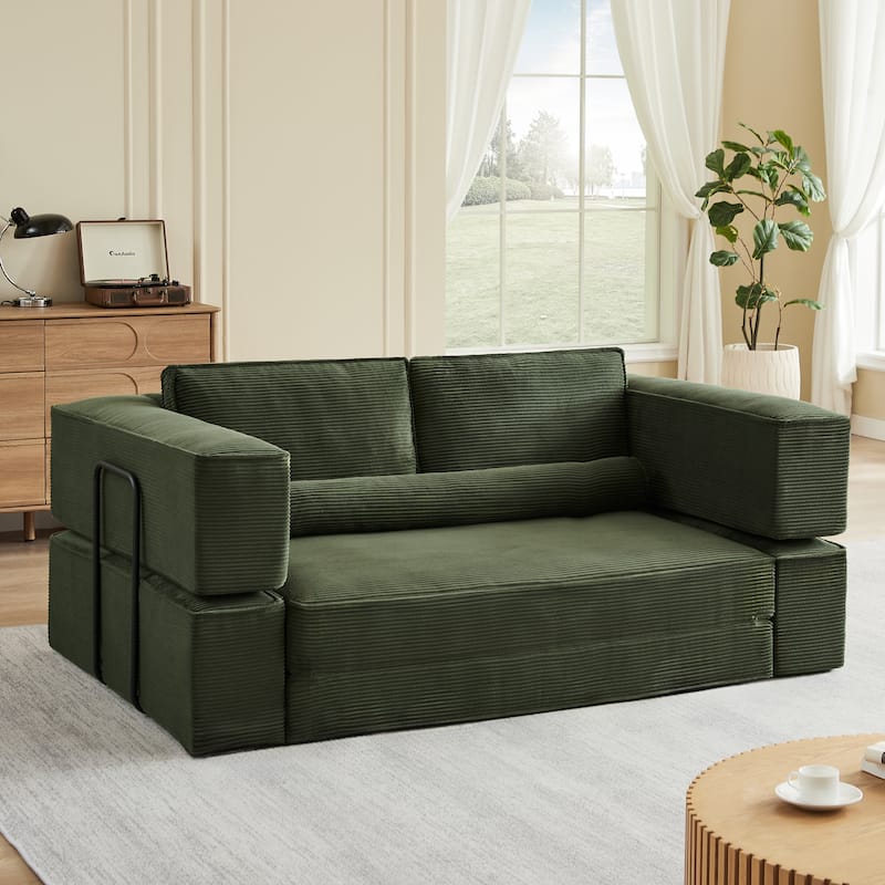 Foldable Floor Sofa Modular Play Couch, Toddler Couch for Playroom, Toddler Corduroy Sofa with Convertible Foam Cushion