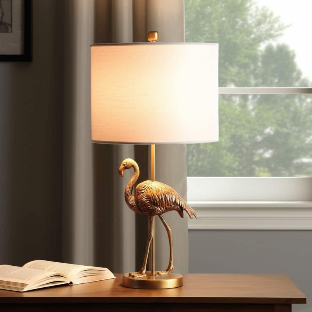 Coastal Flamingo Table Lamp 26" with White Shade and Gold Accent - 14" x 14" x 26"