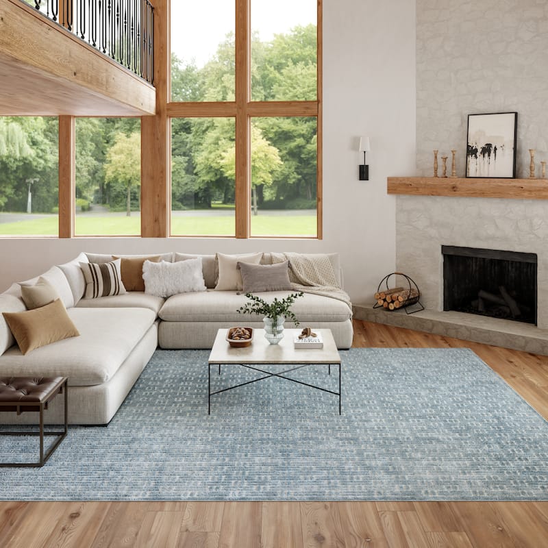 Nourison Washable Charm Indoor only Modern Geometric Area Rug - Blue/Ivory - 9' x 12'