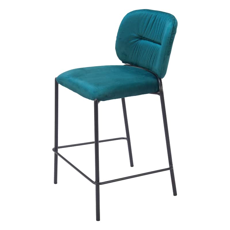HomeRoots Set of Two 25" Green and Black Velvet and Steel Counter Height Bar Chairs