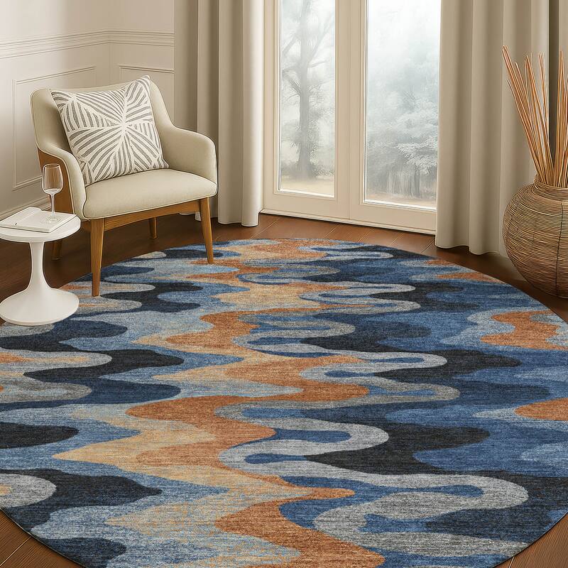 Machine Washable Indoor/ Outdoor Modern Mason Chantille Rug