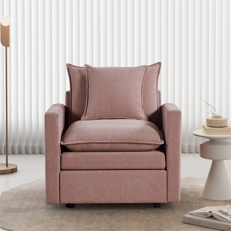 Chenille Comfy Deep Single Seat Sofa Upholstered Reading Armchair - Pink